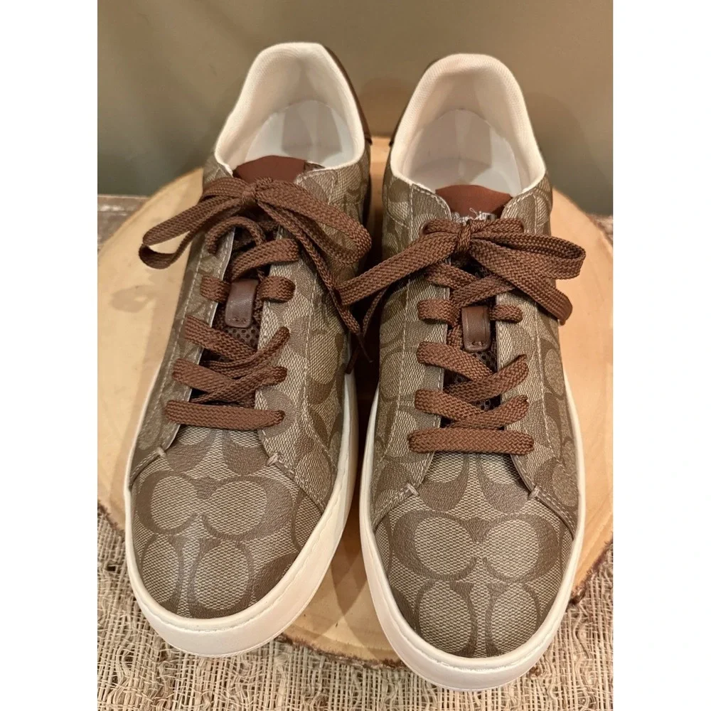 COACH CLIP LOW LOGO SNEAKERS G4949 KHAKI/SADDLE SIZE 9.5D 168$‎